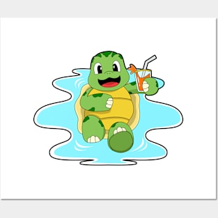 Turtle with Drink in Water Posters and Art